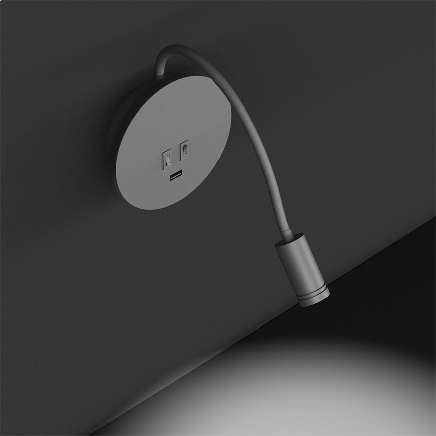 LED Elastīgs wall maza lampa ar USB BASE 1xLED/8W+1xLED/2W/230V balta/sudraba