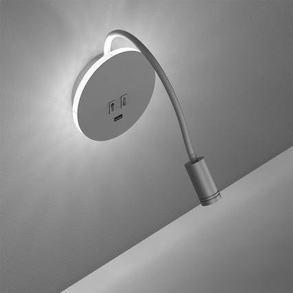 LED Elastīgs wall maza lampa ar USB BASE 1xLED/8W+1xLED/2W/230V balta/sudraba
