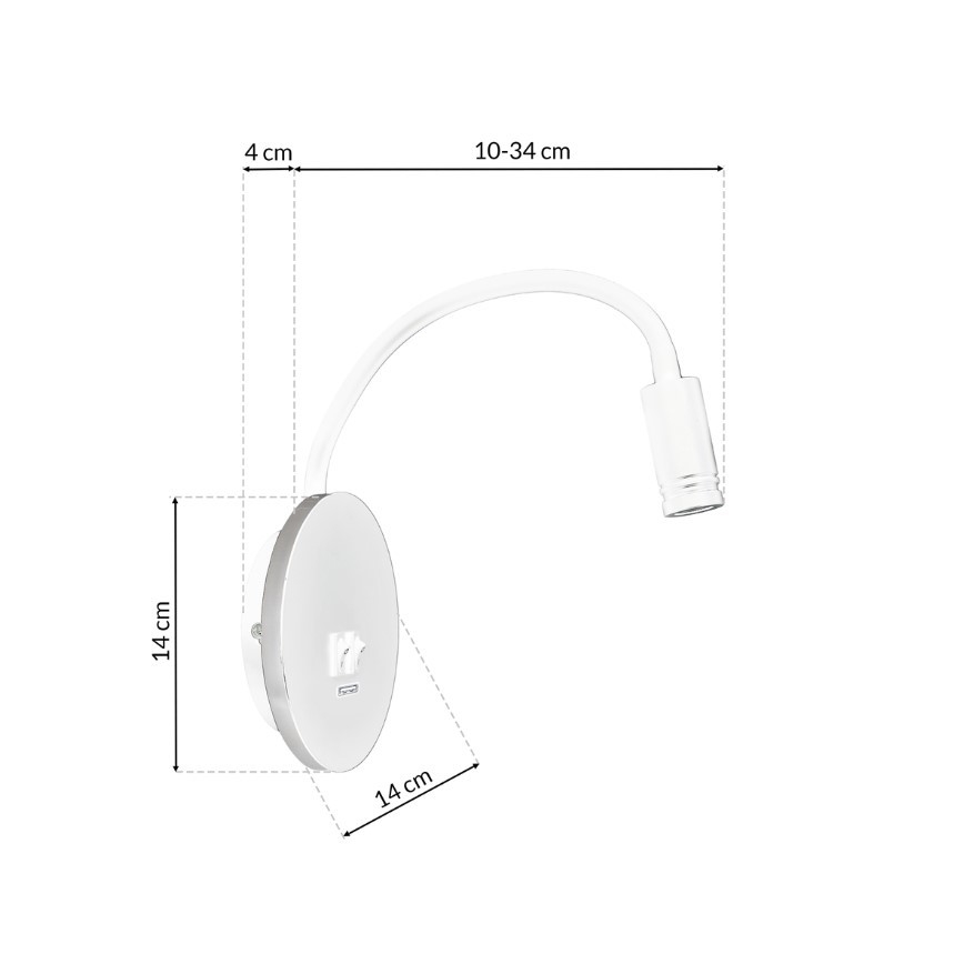 LED Elastīgs wall maza lampa ar USB BASE 1xLED/8W+1xLED/2W/230V balta/sudraba