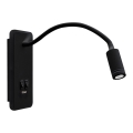 LED Elastīgs wall maza lampa ar USB BASE 1xLED/8W+1xLED/2W/230V melna