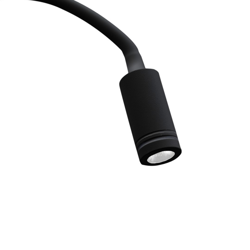 LED Elastīgs wall maza lampa ar USB BASE 1xLED/8W+1xLED/2W/230V melna