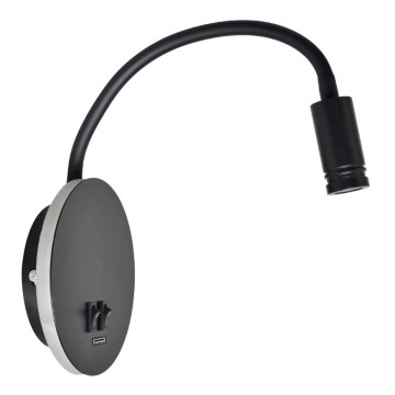 LED Elastīgs wall maza lampa BASE 1xLED/8W+1xLED/2W/230V melna/sudraba
