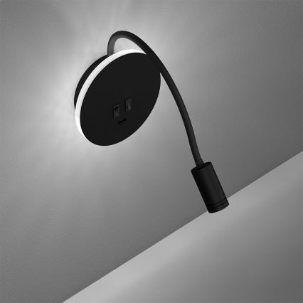 LED Elastīgs wall maza lampa BASE 1xLED/8W+1xLED/2W/230V melna/sudraba