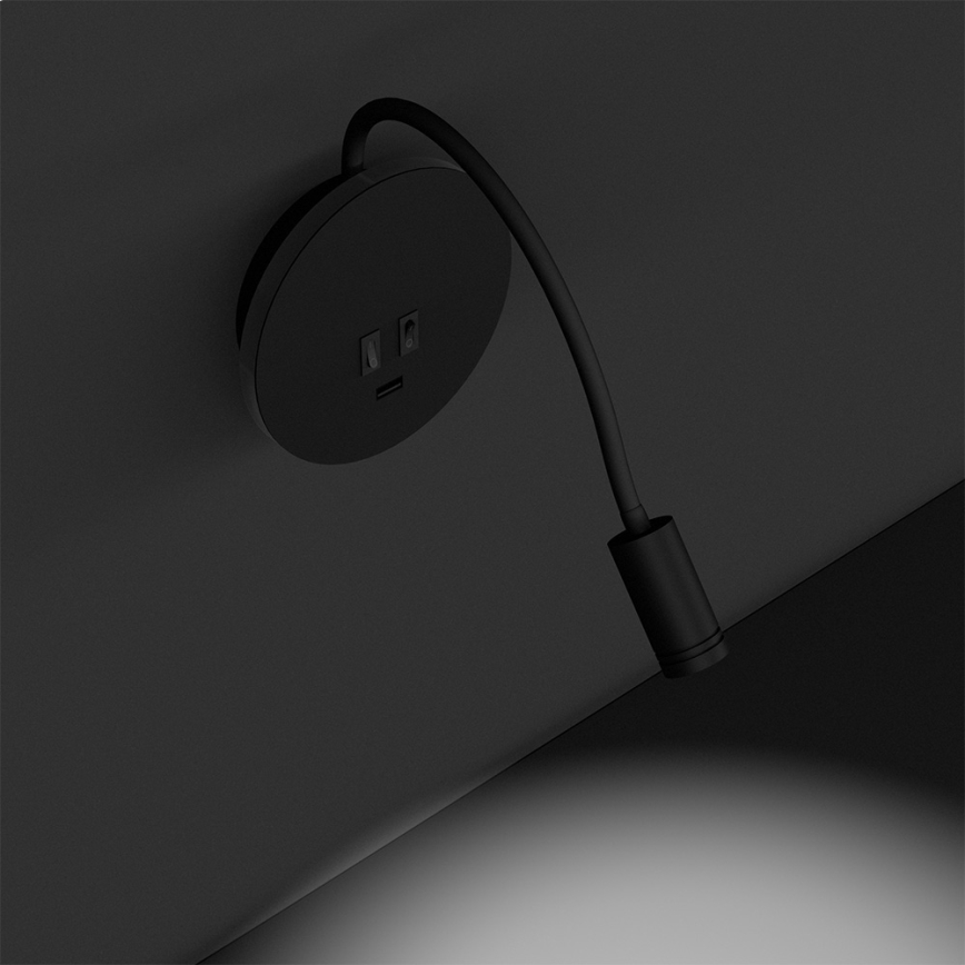 LED Elastīgs wall maza lampa BASE 1xLED/8W+1xLED/2W/230V melna/sudraba