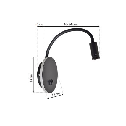 LED Elastīgs wall maza lampa BASE 1xLED/8W+1xLED/2W/230V melna/sudraba