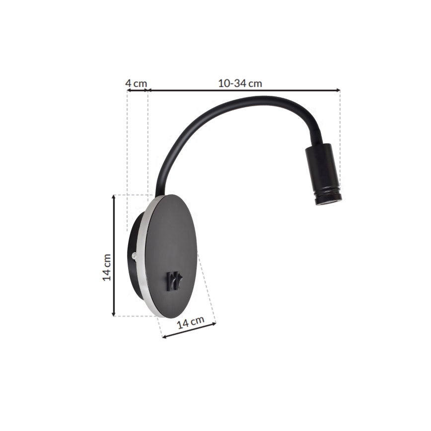 LED Elastīgs wall maza lampa BASE 1xLED/8W+1xLED/2W/230V melna/sudraba