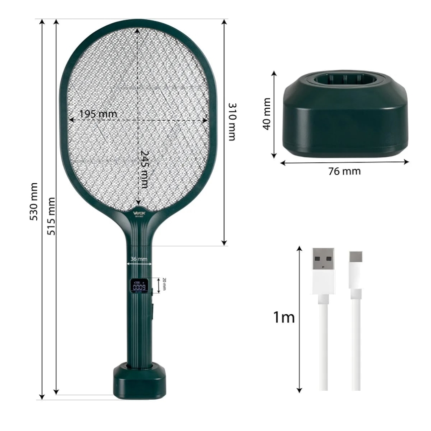 LED Elektriskais kukaiņu slazds 2in1 ar LCD displeju 1200 mAh/5V zaļš