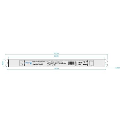 LED Elektriskais transformators DRIVER 30W/230V/12V IP67