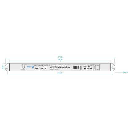 LED Elektriskais transformators DRIVER 30W/230V/12V IP67