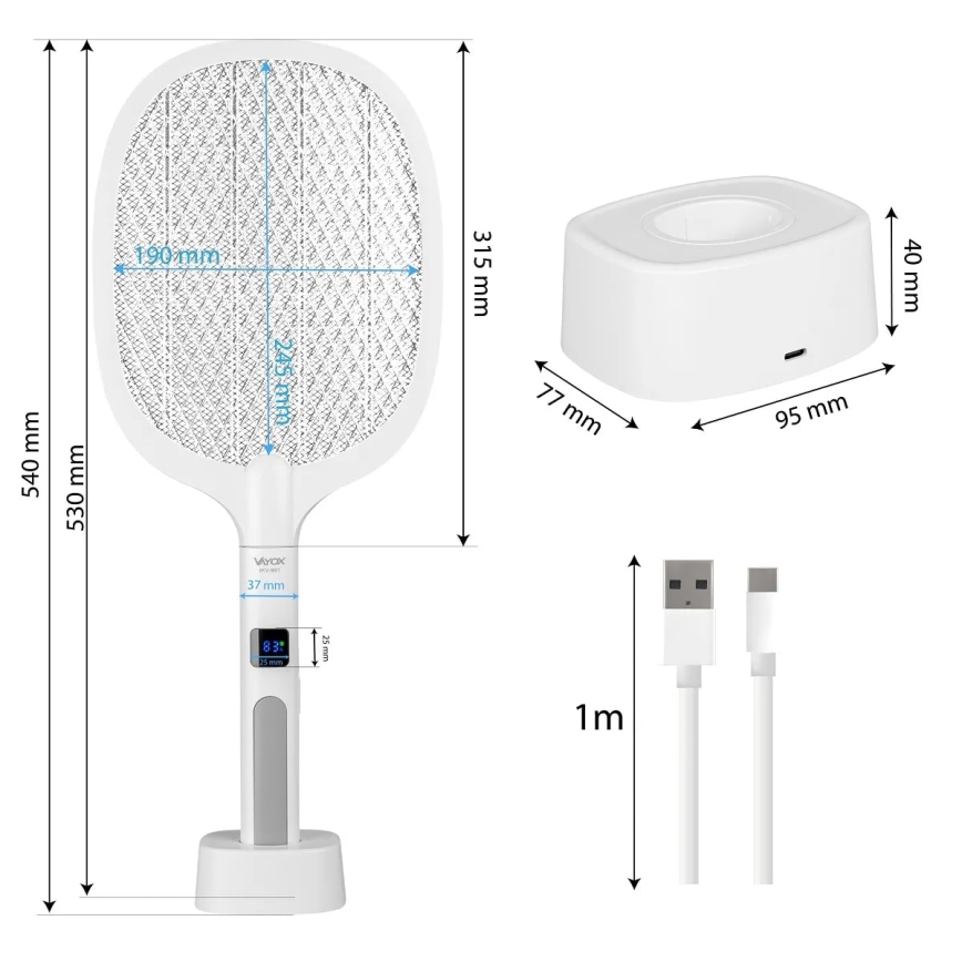 LED Elektrisks insektu slazds 2in1 ar LCD ekrānu 1200 mAh/5V balta