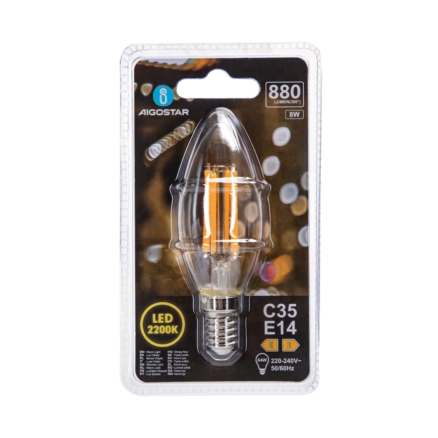 LED filamenta spuldze C35 E14/8W/230V 2200K - Aigostar
