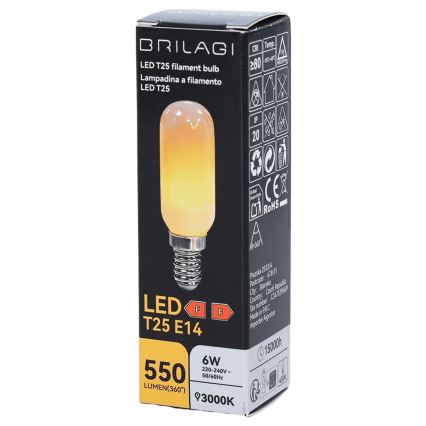LED filamenta spuldze T25 E14/6W/230V 3000K - BRILAGI