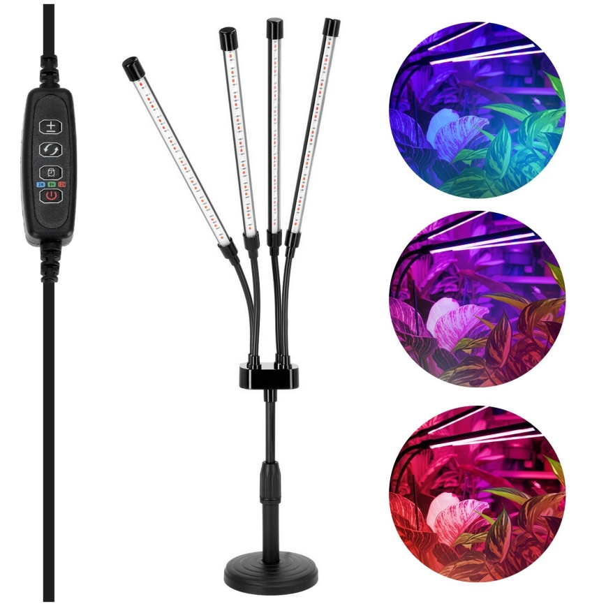 LED elastīga galda lampa ar regulējamu spilgtumu augu audzēšanai VITARO 4xLED/10W/230V melna