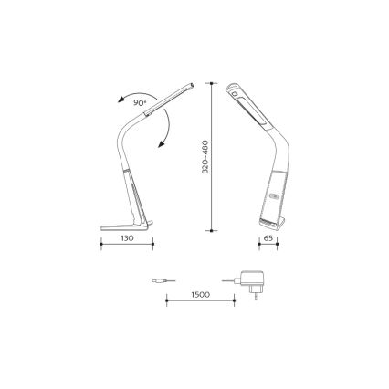 LED regulējama galda lampa ar bezvadu uzlādi un kustību sensoru LORD EVO LED/8W/230V 3000K/4500K/6000K melna