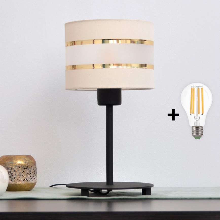LED Galda lampa HELEN 1xE27/15W/230V krēmkrāsa/melna/zeltaina