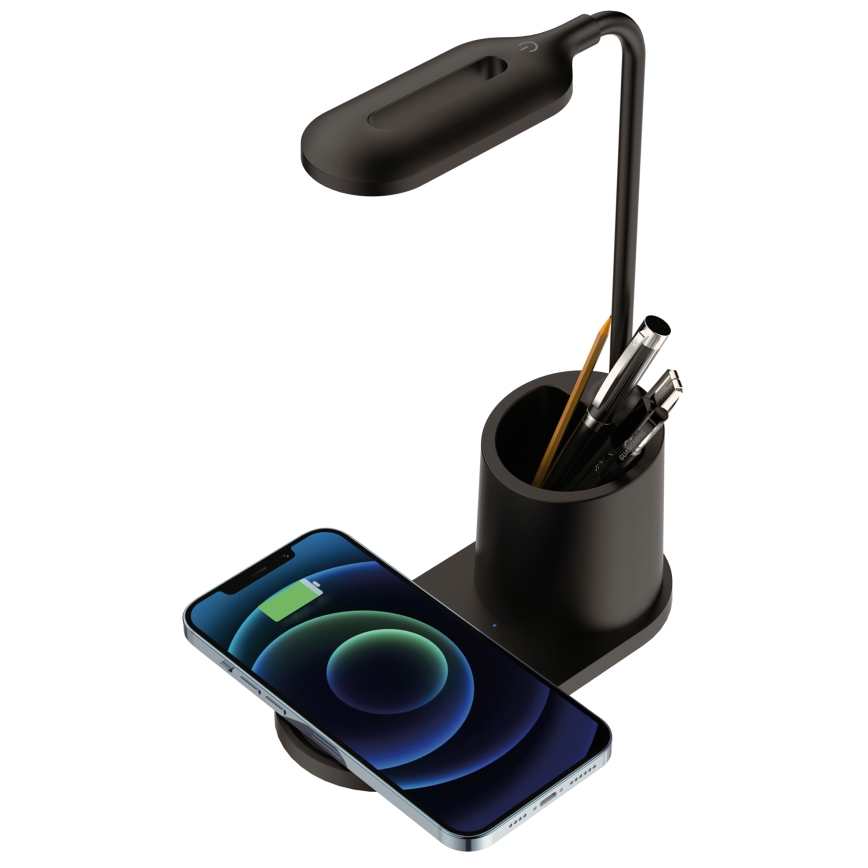 LED Galda lampa LED/3W/5V ar bezvadu lādētāju melna