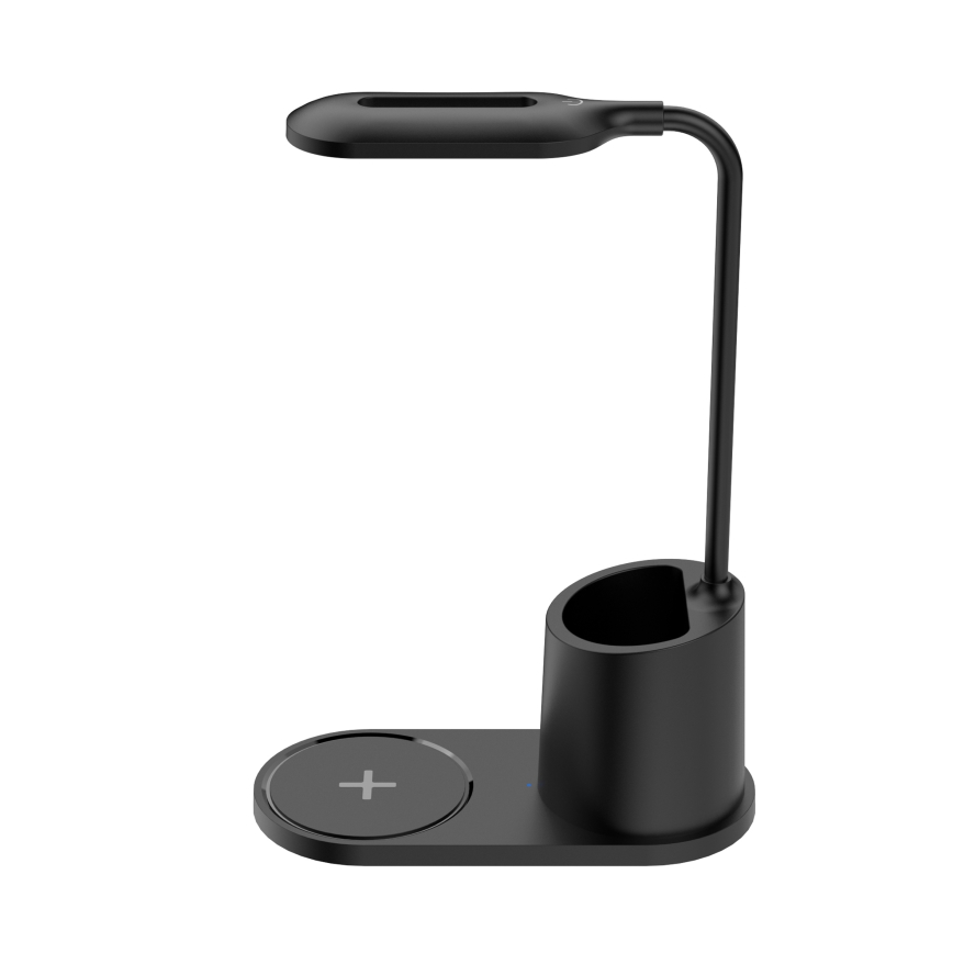 LED Galda lampa LED/3W/5V ar bezvadu lādētāju melna