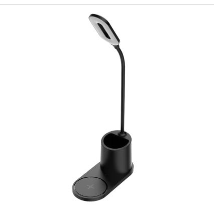 LED Galda lampa LED/3W/5V ar bezvadu lādētāju melna