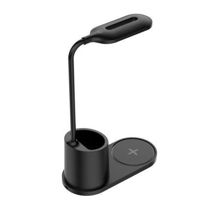 LED Galda lampa LED/3W/5V ar bezvadu lādētāju melna