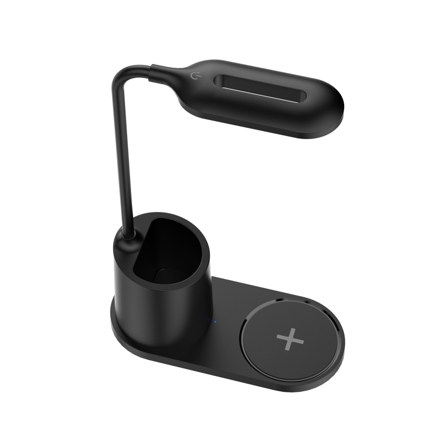 LED Galda lampa LED/3W/5V ar bezvadu lādētāju melna