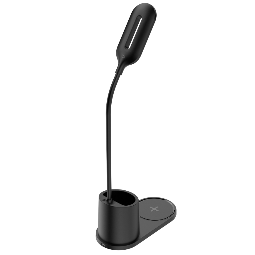 LED Galda lampa LED/3W/5V ar bezvadu lādētāju melna