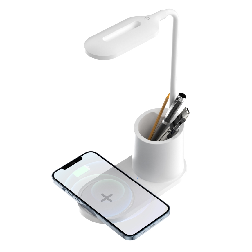 LED Galda lampa LED/3W/5V ar bezvadu uzlādi balta