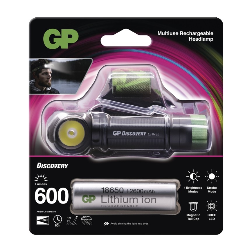 LED galvas lampa GP DISCOVERY CHR35 LED/3,7V/2600mAh