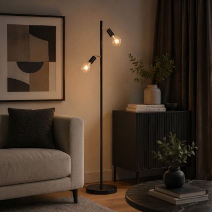 LED grīdas lampa 2xE27/7W/230V 2000K melna/zeltaina