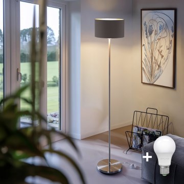 LED grīdas lampa TUNJA, 1x E27 / 20 W / 230 V, Ø 30 cm, matēts hroms/taupe