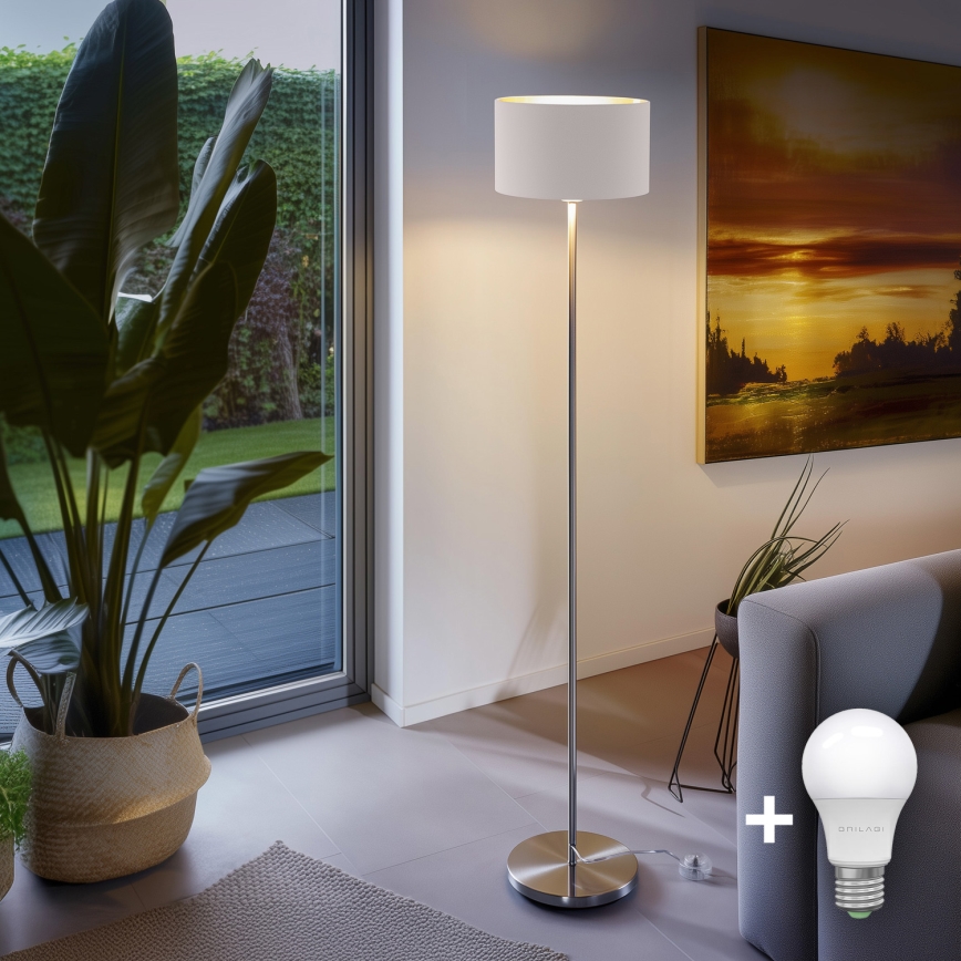LED grīdas lampa TUNJA 1xE27/20W/230V Ø 30 cm matēts hroms/balts