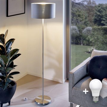 LED grīdas lampa TUNJA 1xE27/20W/230V Ø 30 cm matēts hroms/pelēks