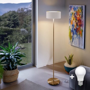 LED grīdas lampa TUNJA 1xE27/20W/230V Ø 30 cm zeltaina/balta