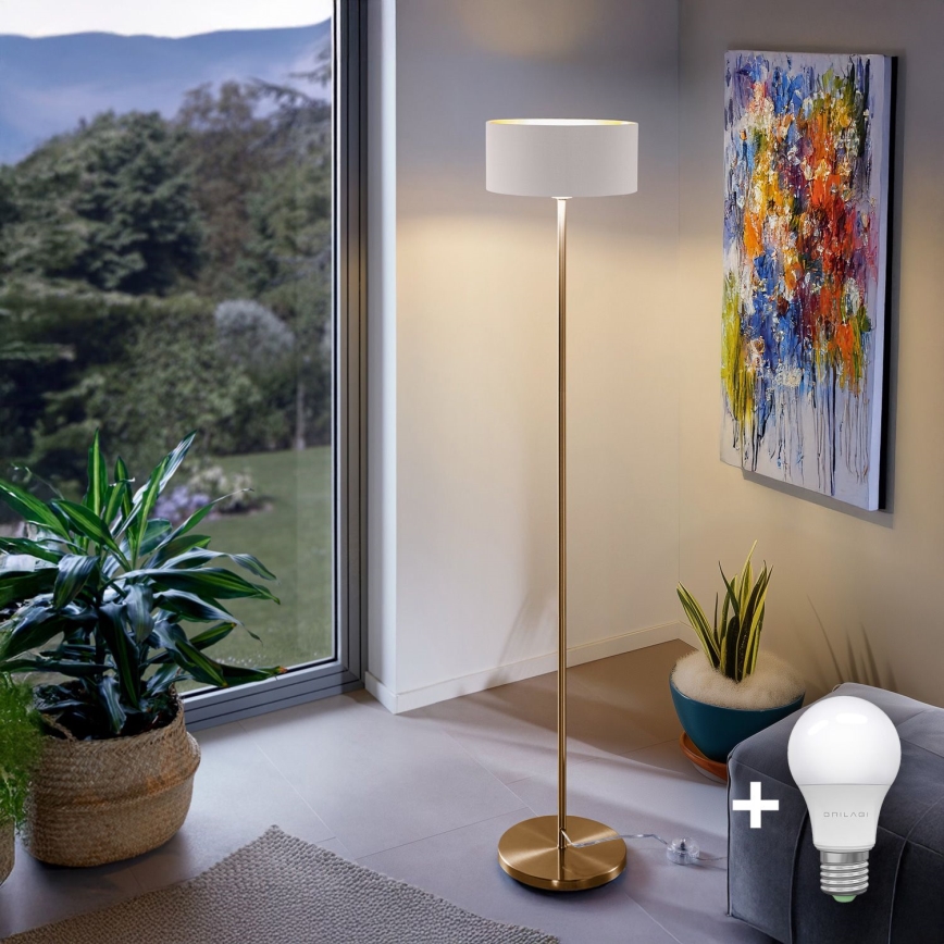 LED grīdas lampa TUNJA 1xE27/20W/230V Ø 30 cm zeltaina/balta