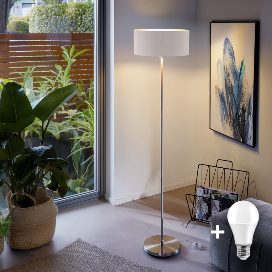 LED grīdas lampa TUNJA 1xE27/20W/230V Ø 38 cm matēts hroms/balts