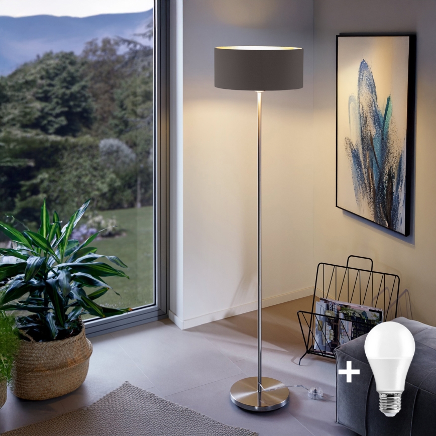 LED grīdas lampa TUNJA 1xE27/20W/230V Ø 38 cm matēts hroms/brūna