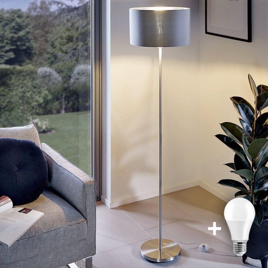 LED grīdas lampa TUNJA 1xE27/20W/230V Ø 38 cm matēts hroms/pelēks