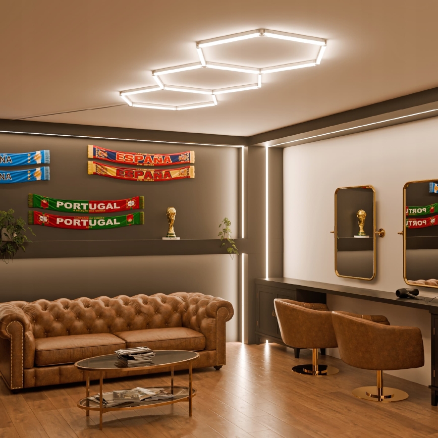 LED griestu gaismeklis HEXAGON LED/128W/85-265V 4000K 248x97 cm CRI 90 IP54 balts