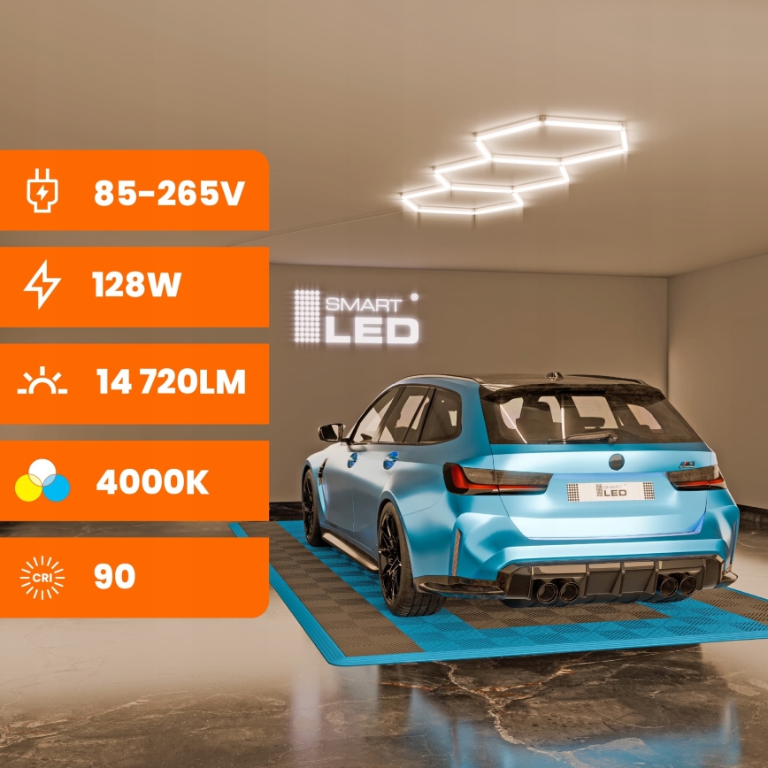LED griestu gaismeklis HEXAGON LED/128W/85-265V 4000K 248x97 cm CRI 90 IP54 balts