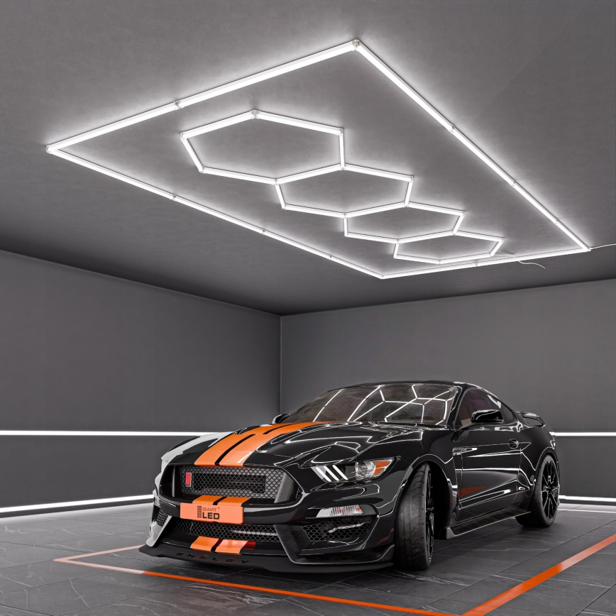 LED griestu gaismeklis HEXAGON LED/384W/85-265V 6500K 484x243 cm CRI 90 IP54 balta