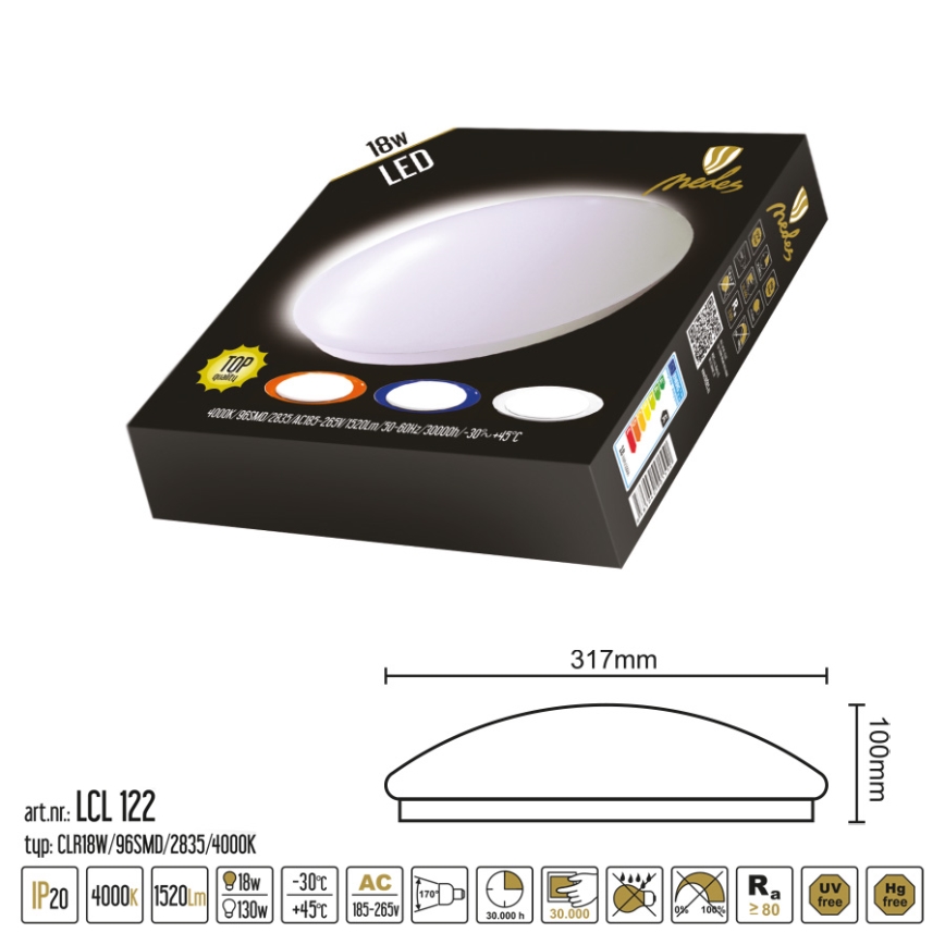 LED Griestu gaismeklis LED/18W/230V