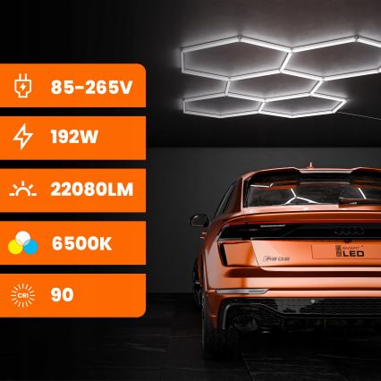 LED griestu gaismeklis HEXAGON LED/192W/85-265V 6500K 298x209 cm CRI 90 IP54 balts