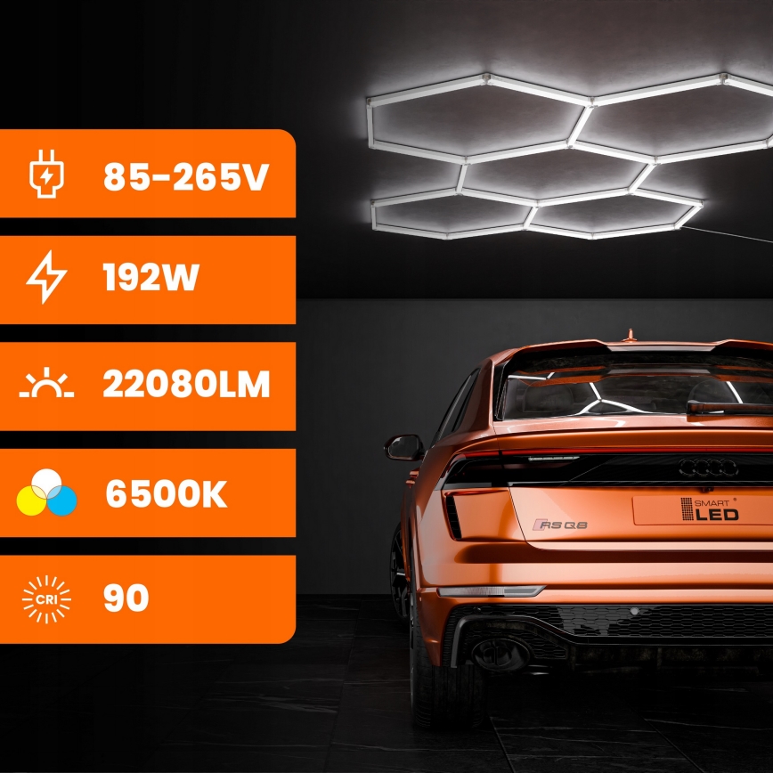 LED griestu gaismeklis HEXAGON LED/192W/85-265V 6500K 298x209 cm CRI 90 IP54 balts