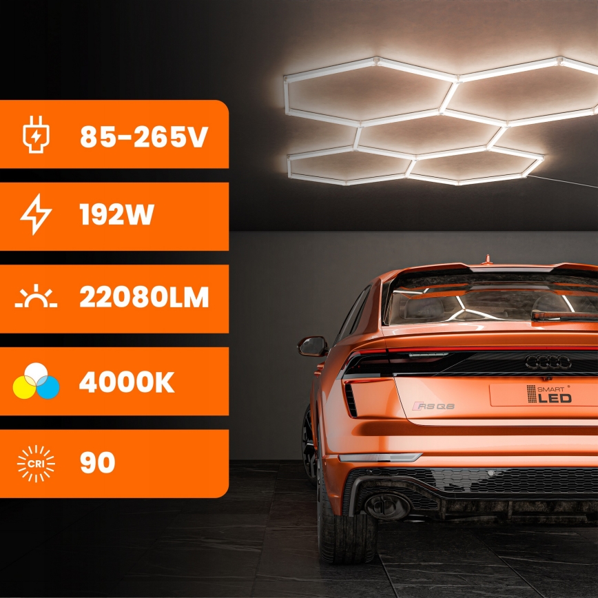 LED griestu lampa HEXAGON LED/240W/85-265V 4000K 298x209 cm CRI 90 IP44 balta