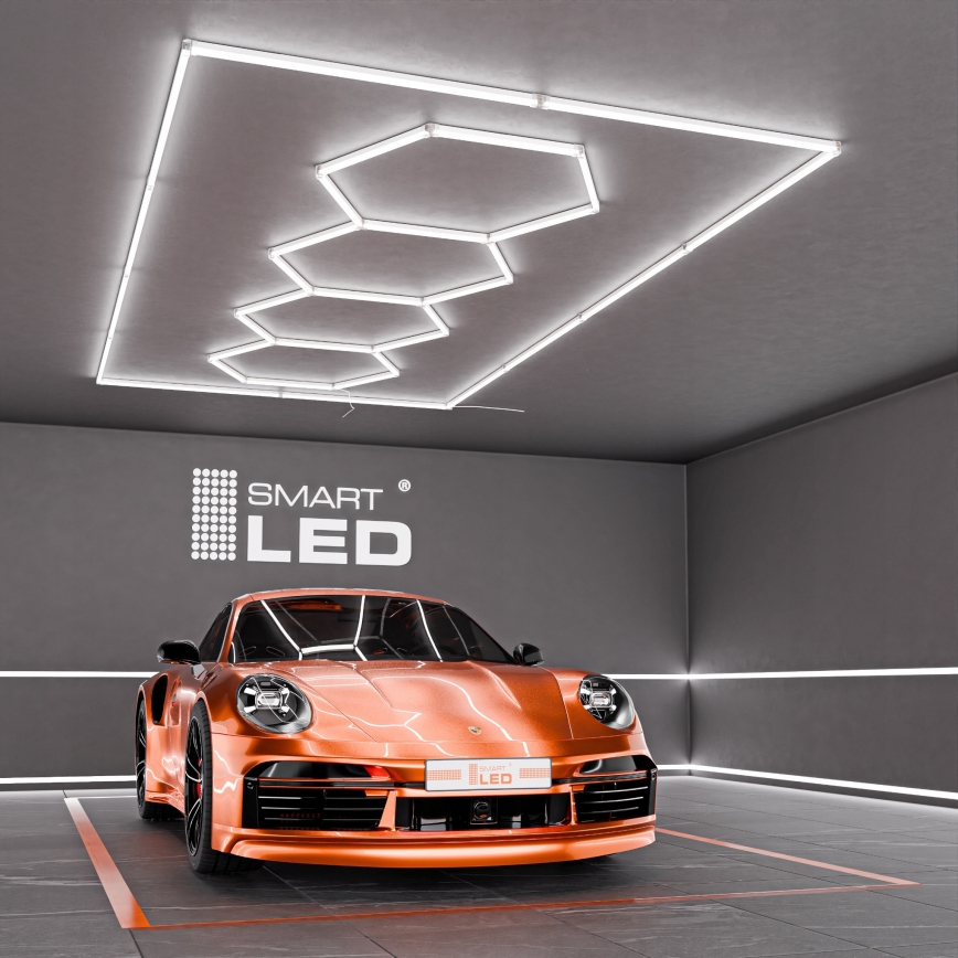 LED griestu gaismeklis HEXAGON LED/384W/85-265V 6500K 484x243 cm CRI 90 IP54 balta