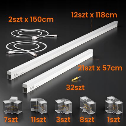 LED griestu gaismeklis HEXAGON LED/384W/85-265V 6500K 484x243 cm CRI 90 IP54 balta