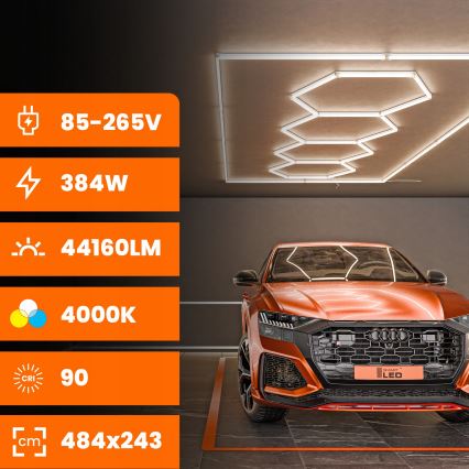 LED griestu lampa HEXAGON LED/426W/85-265V 4000K 484x243 cm CRI 90 IP44 balta