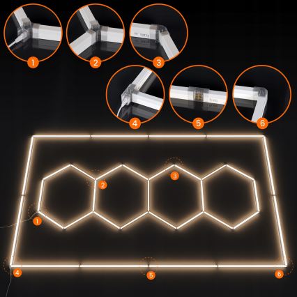 LED griestu lampa HEXAGON LED/426W/85-265V 4000K 484x243 cm CRI 90 IP44 balta