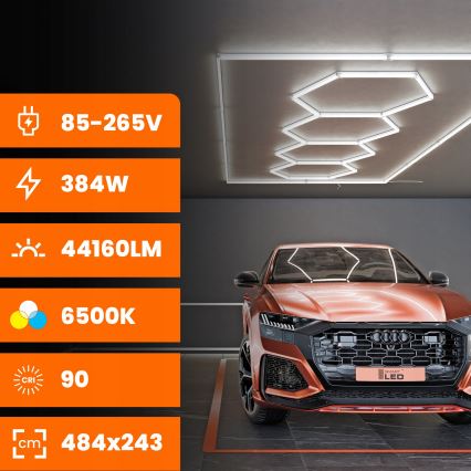 LED griestu gaismeklis HEXAGON LED/426W/85-265V 6500K 484x243 cm CRI 90 IP44 balts
