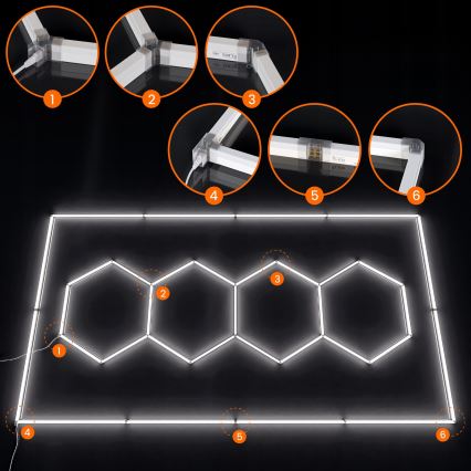 LED griestu gaismeklis HEXAGON LED/426W/85-265V 6500K 484x243 cm CRI 90 IP44 balts