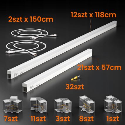 LED griestu gaismeklis HEXAGON LED/426W/85-265V 6500K 484x243 cm CRI 90 IP44 balts